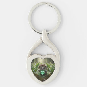 Cute May Hedgehog with Emerald Heart Key Ring
