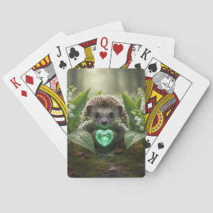 Cute May Hedgehog with Emerald Heart Playing Cards