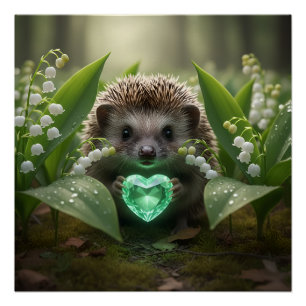 Cute May Hedgehog with Emerald Heart Poster