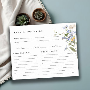 Cute Meadow Floral Bridal Shower Recipe Card