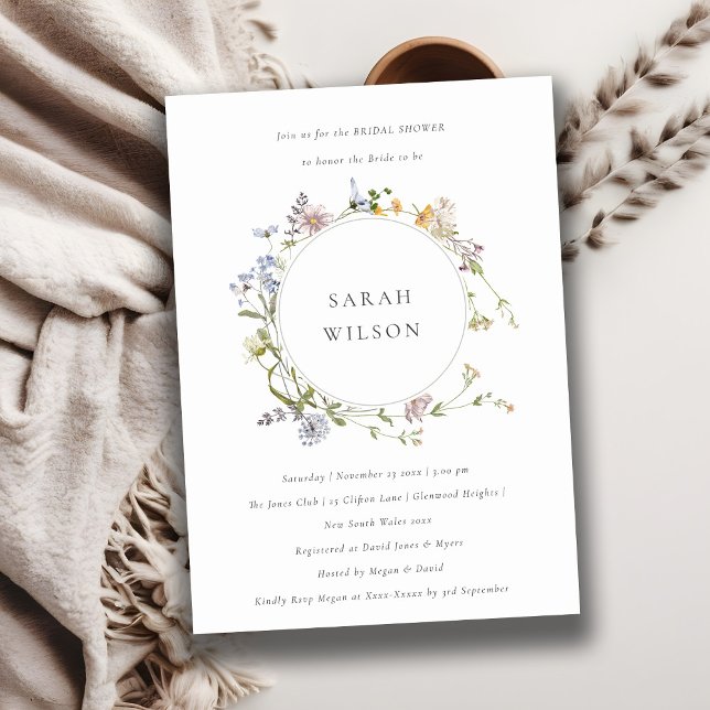 Cute Meadow Floral Wreath Bridal Shower Invite (Creator Uploaded)