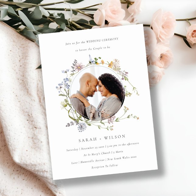 Cute Meadow Floral Wreath Wedding Photo Invite (Creator Uploaded)