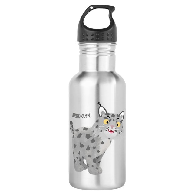Cute mean bobcat lynx cartoon 532 ml water bottle (Front)