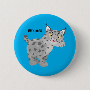 Cute mean bobcat lynx cartoon 6 cm round badge