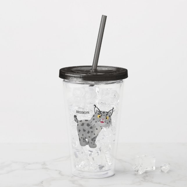 Cute mean bobcat lynx cartoon acrylic tumbler (Back Ice)
