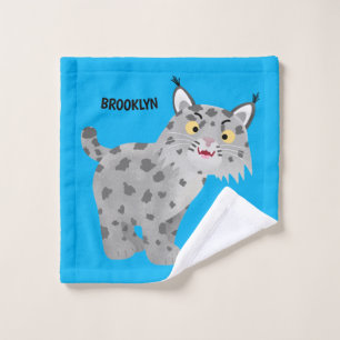 Cute mean bobcat lynx cartoon  bath towel set