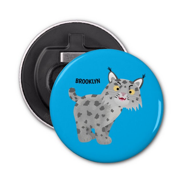 Cute mean bobcat lynx cartoon bottle opener (Front)