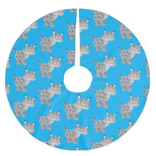 Cute mean bobcat lynx cartoon brushed polyester tree skirt