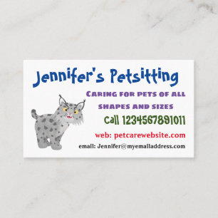 Cute mean bobcat lynx cartoon business card