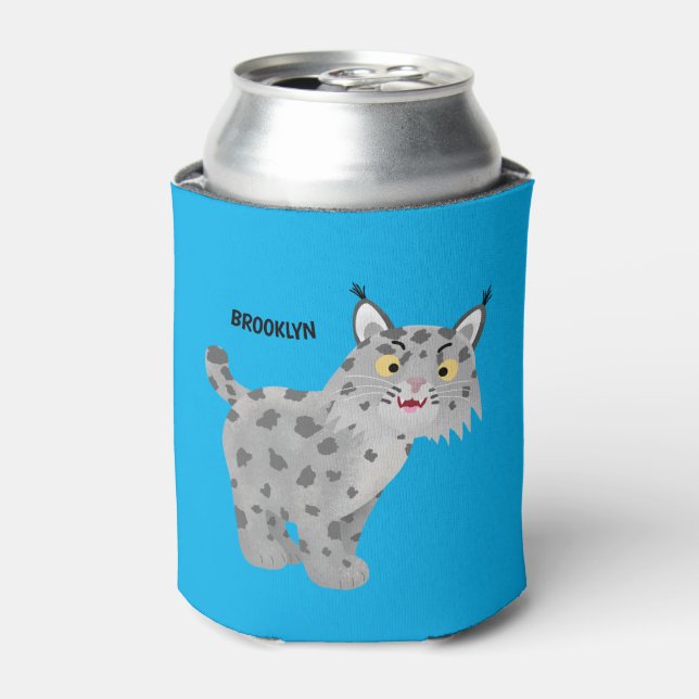 Cute mean bobcat lynx cartoon can cooler (Can Front)