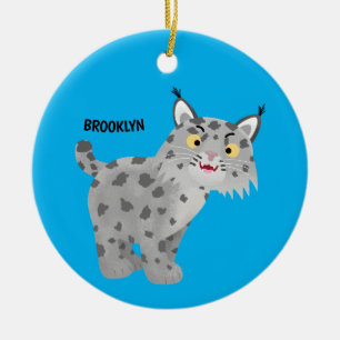 Cute mean bobcat lynx cartoon ceramic tree decoration