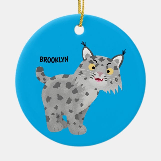 Cute mean bobcat lynx cartoon ceramic tree decoration (Front)
