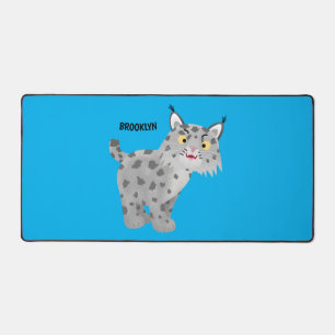Cute mean bobcat lynx cartoon desk mat