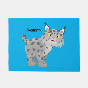 Cute mean bobcat lynx cartoon doormat