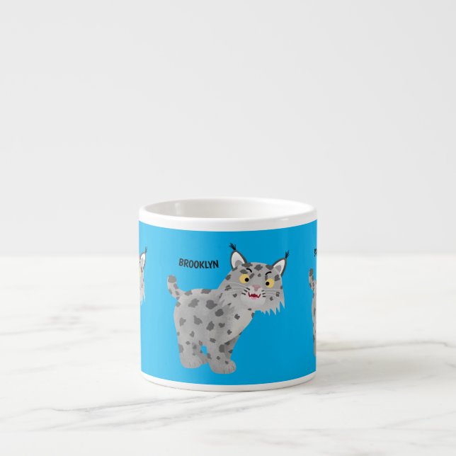 Cute mean bobcat lynx cartoon espresso cup (Front)