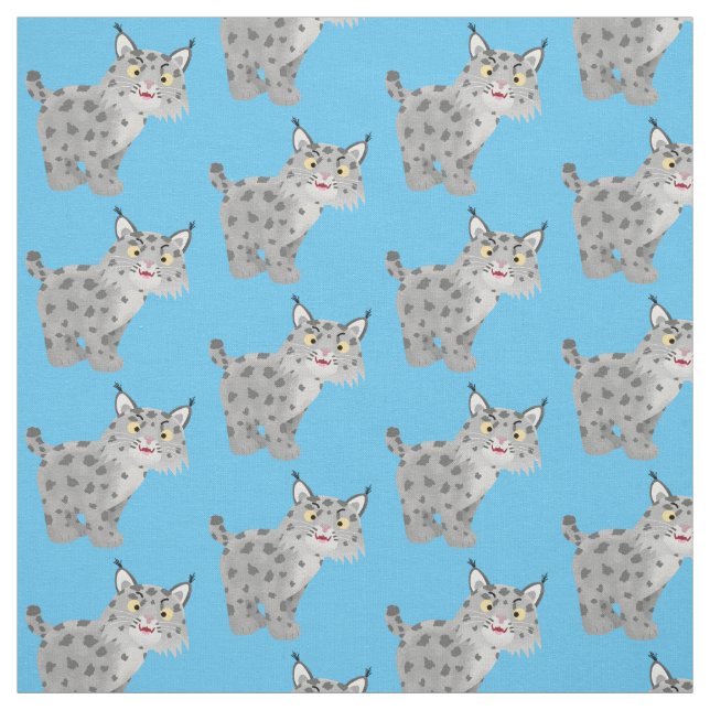Cute mean bobcat lynx cartoon fabric (Swatch)