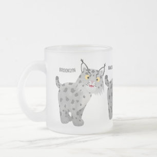 Cute mean bobcat lynx cartoon frosted glass coffee mug