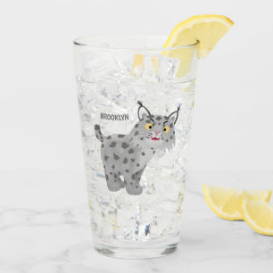 Cute mean bobcat lynx cartoon glass