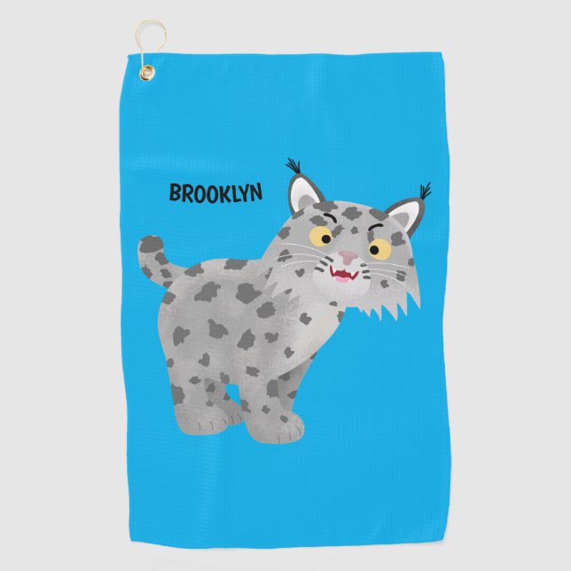 Cute mean bobcat lynx cartoon golf towel (Front)