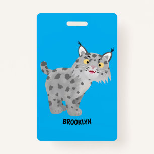 Cute mean bobcat lynx cartoon ID badge