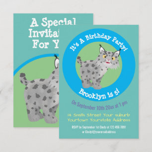 Cute mean bobcat lynx cartoon invitation