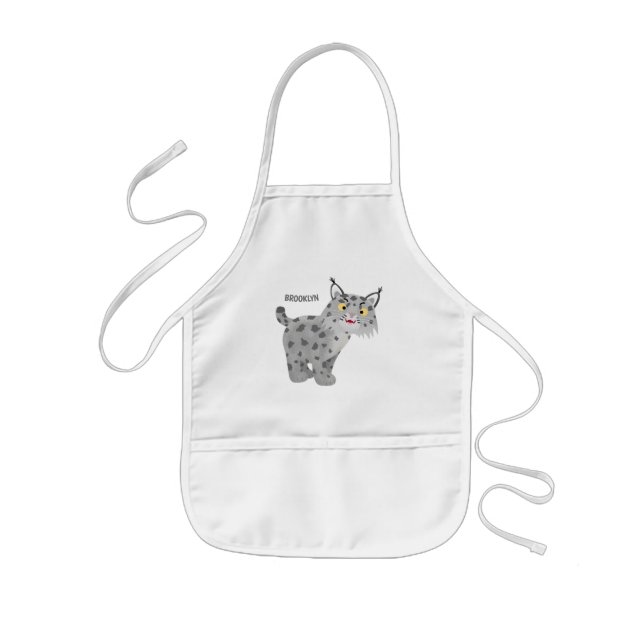 Cute mean bobcat lynx cartoon kids apron (Front)