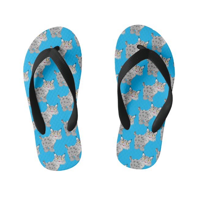 Cute mean bobcat lynx cartoon kid's flip flops (Footbed)