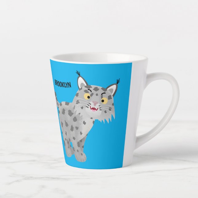 Cute mean bobcat lynx cartoon latte mug (Right)