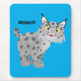 Cute mean bobcat lynx cartoon mouse mat