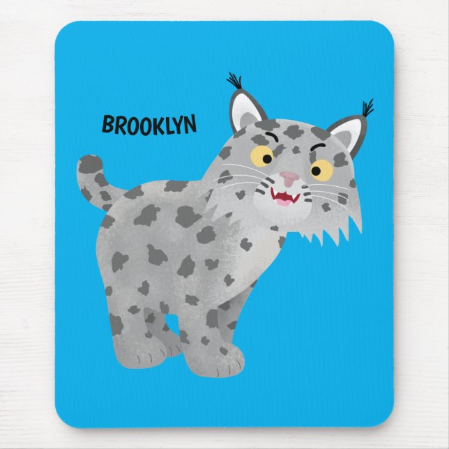 Cute mean bobcat lynx cartoon mouse mat (Front)
