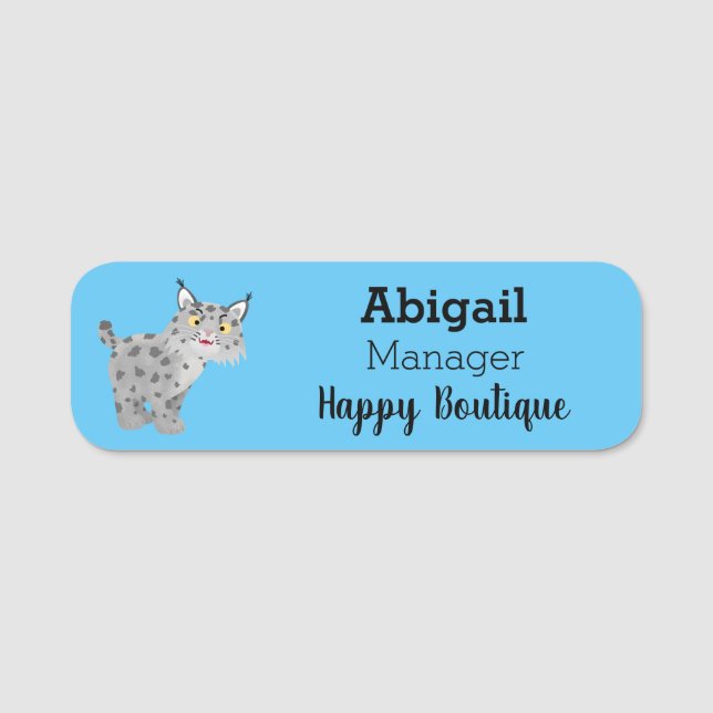 Cute mean bobcat lynx cartoon name tag (Front)