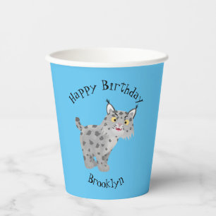 Cute mean bobcat lynx cartoon paper cups