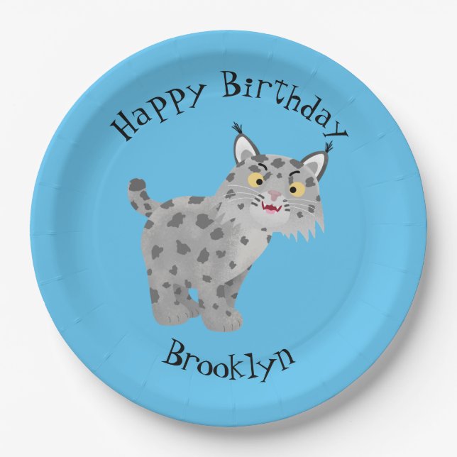 Cute mean bobcat lynx cartoon paper plate (Front)
