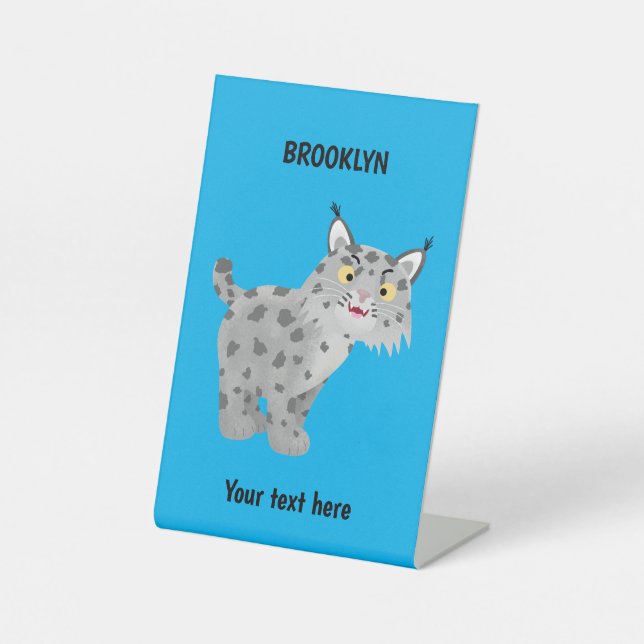 Cute mean bobcat lynx cartoon pedestal sign (Front)