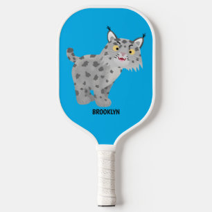 Cute mean bobcat lynx cartoon pickleball paddle