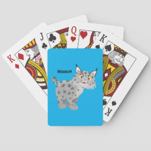 Cute mean bobcat lynx cartoon playing cards