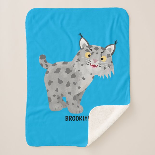 Cute mean bobcat lynx cartoon sherpa blanket (Front)