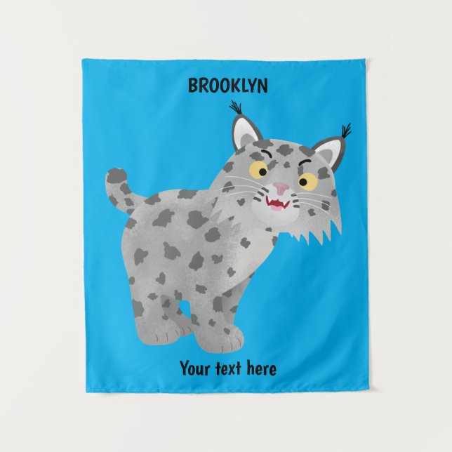 Cute mean bobcat lynx cartoon tapestry (Front)