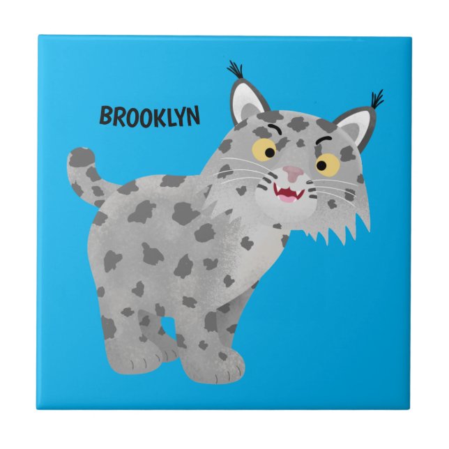 Cute mean bobcat lynx cartoon tile (Front)
