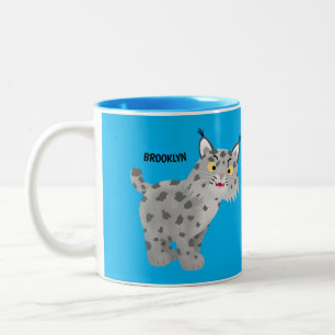 Cute mean bobcat lynx cartoon Two-Tone coffee mug