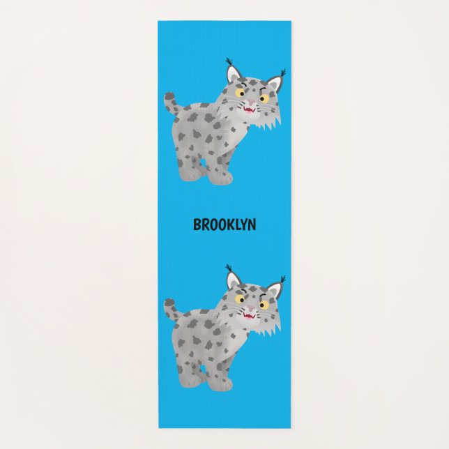 Cute mean bobcat lynx cartoon  yoga mat (Front)