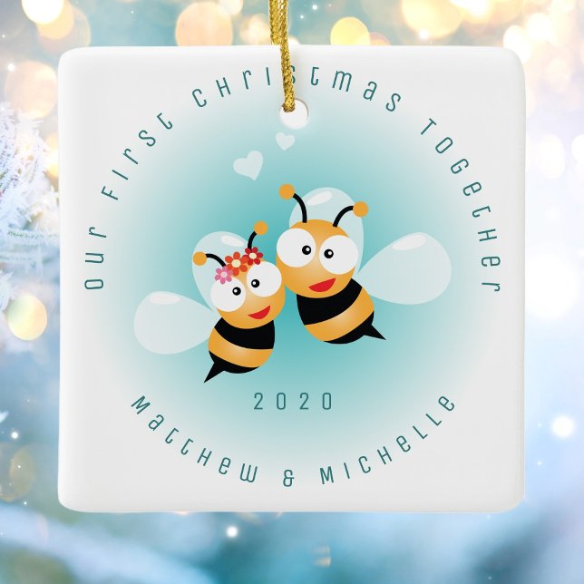 Cute Meant To Bee Couple First Christmas Together Ceramic Ornament (Creator Uploaded)