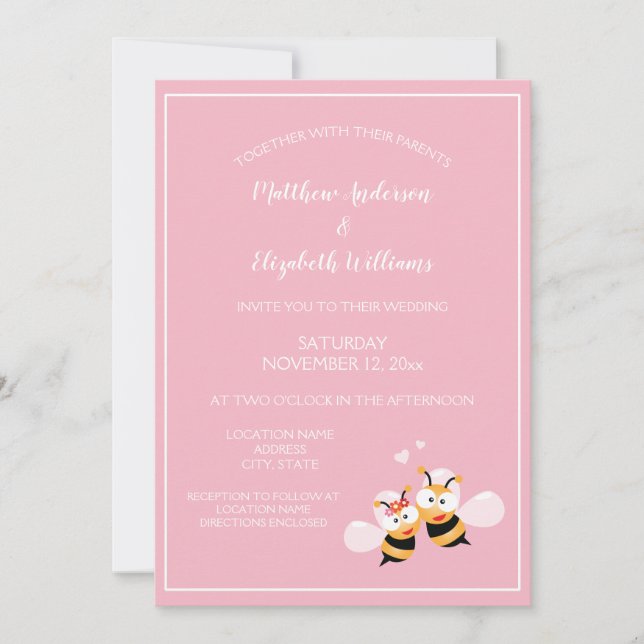 Cute Meant To Bee Elegant Pink Wedding Invitation (Front)