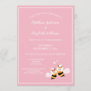 Cute Meant To Bee Elegant Pink Wedding Invitation