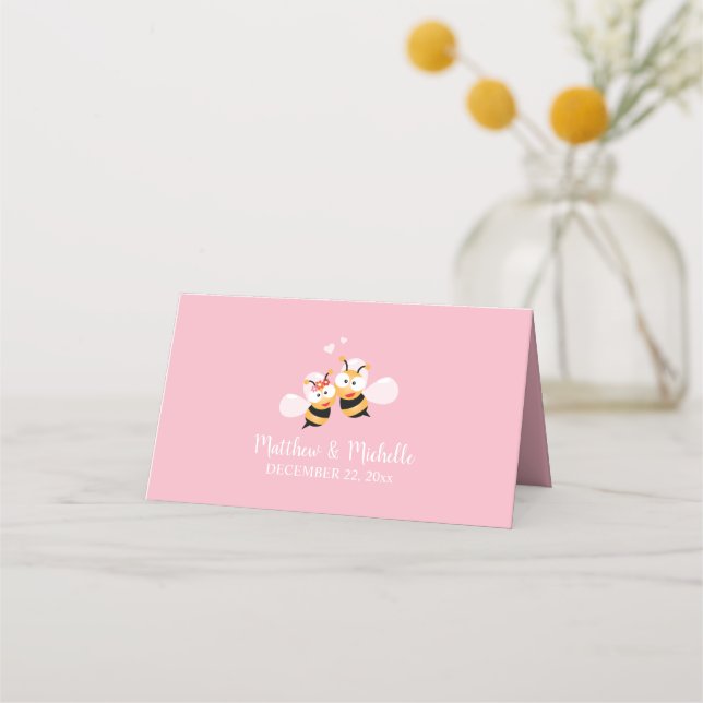 Cute Meant To Bee Elegant Pink Wedding Place Card (Back)