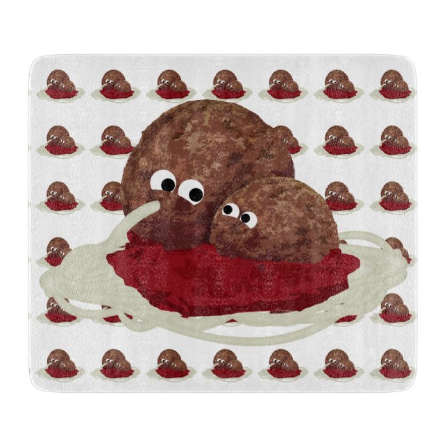 Cute Meatball Eating Spaghetti Cutting Board (Front)