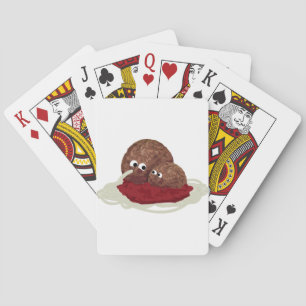 Cute Meatball Eating Spaghetti Playing Cards