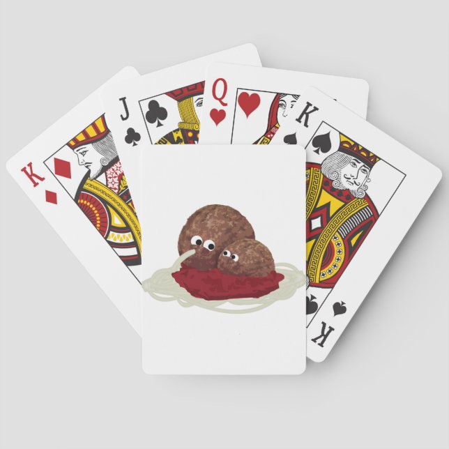 Cute Meatball Eating Spaghetti Playing Cards (Back)