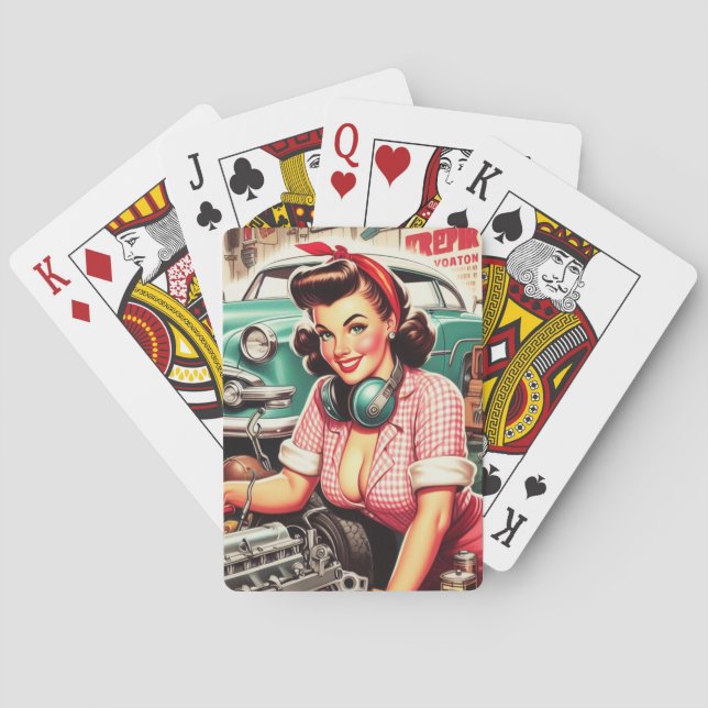 Cute Mechanic Pin-up Playing Cards (Back)