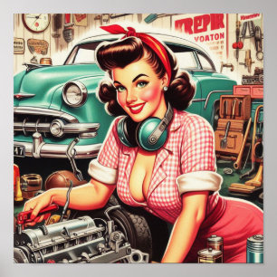 Cute Mechanic Pin-up Poster